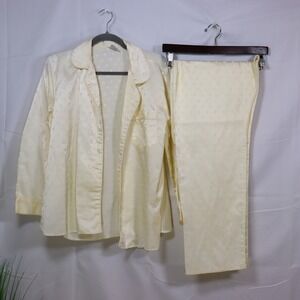 Vintage Kathryn Pajama Set Large Cream Womens Satin‎ Jacquard Sleepwear